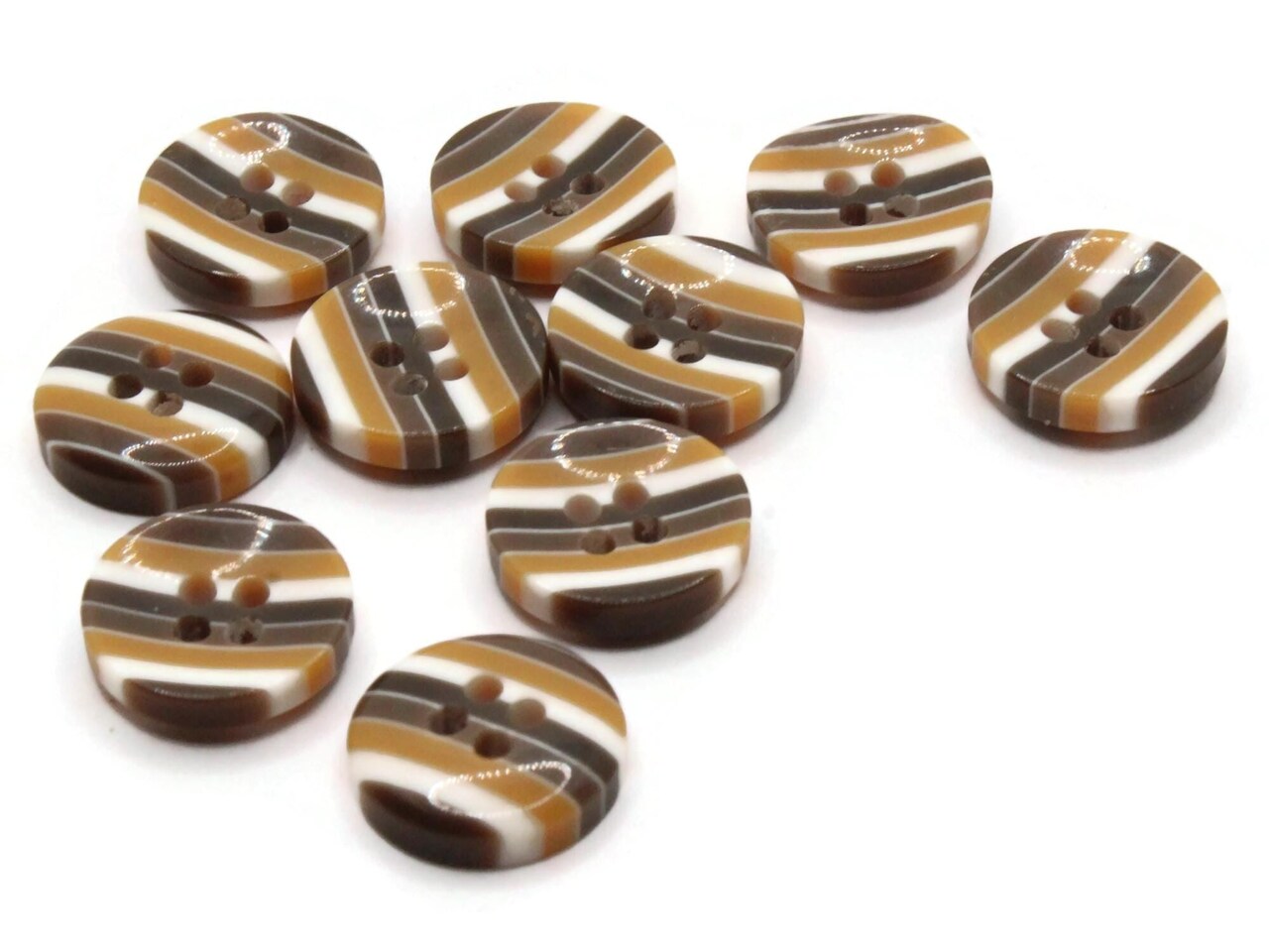 10 13mm Shades of Brown Striped Resin Round Four Hole Buttons